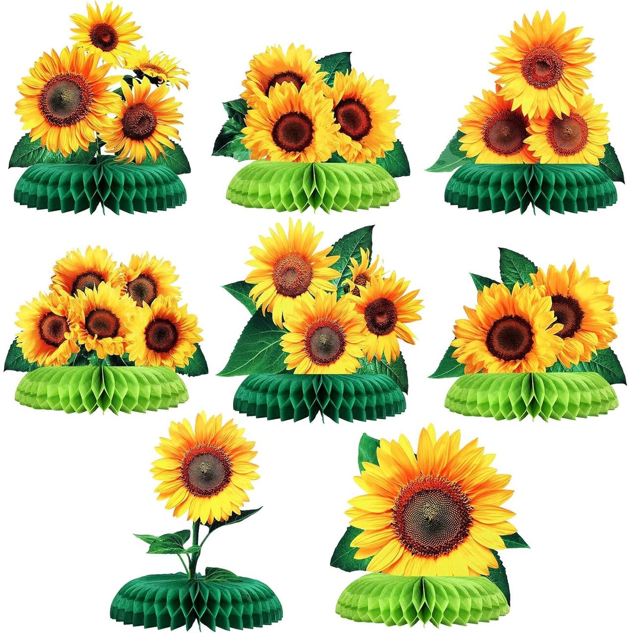8PCS Sunflower Honeycomb Table Centerpieces – Party Decor & Table Toppers